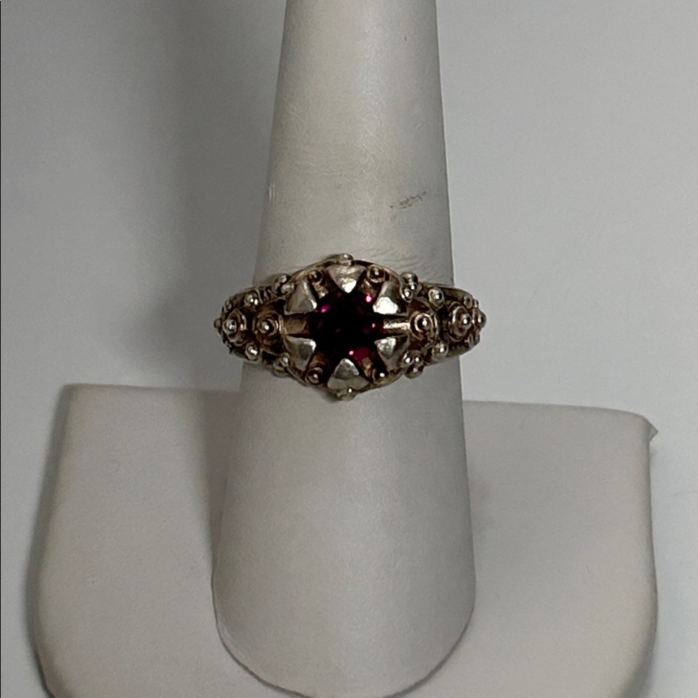 Artisan Made Vintage Sterling Silver & Rhodonite Garnet Gemstone Ring - Picture 4 of 7